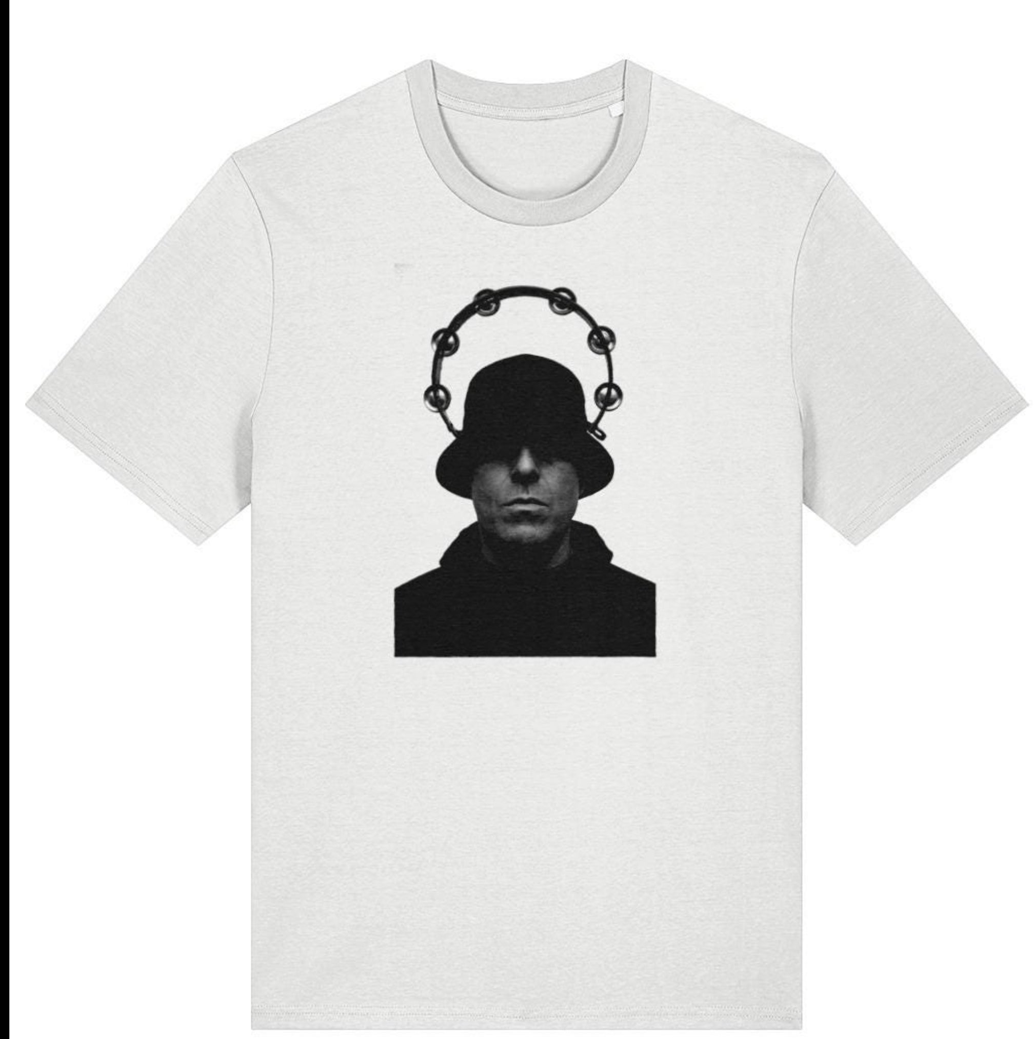 Tambourine Halo Bucket Hat Portrait T-Shirt - Black & White Rock Graphic Tee, Unisex DTG Print, Sizes XXS-5X