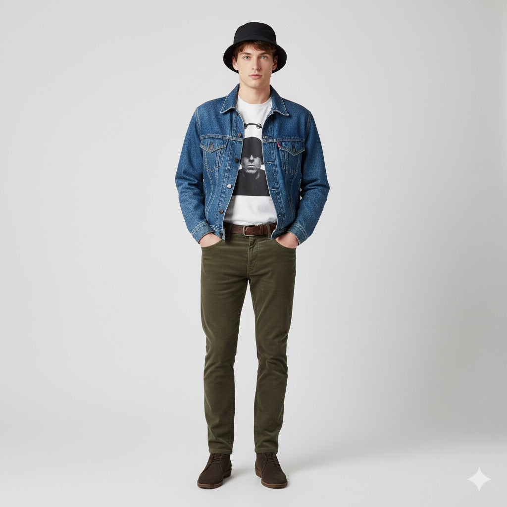 Tambourine Halo Bucket Hat Portrait T-Shirt - Black & White Rock Graphic Tee, Unisex DTG Print, Sizes XXS-5X